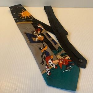 Novelty Cartoon Print Men's Tie in Black, Teal & Multi